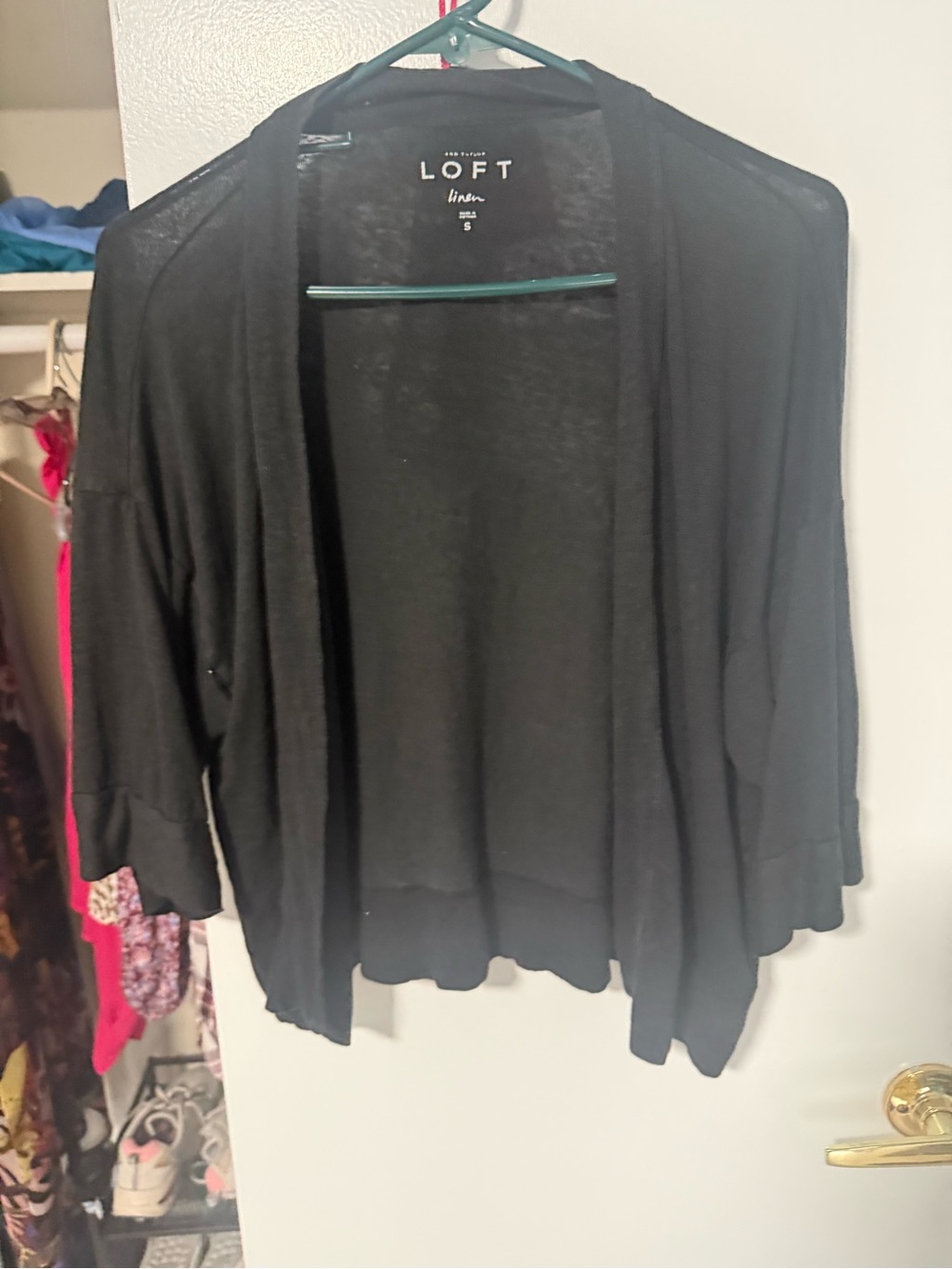 LOFT Black Open-Front Linen Blend Cardigan